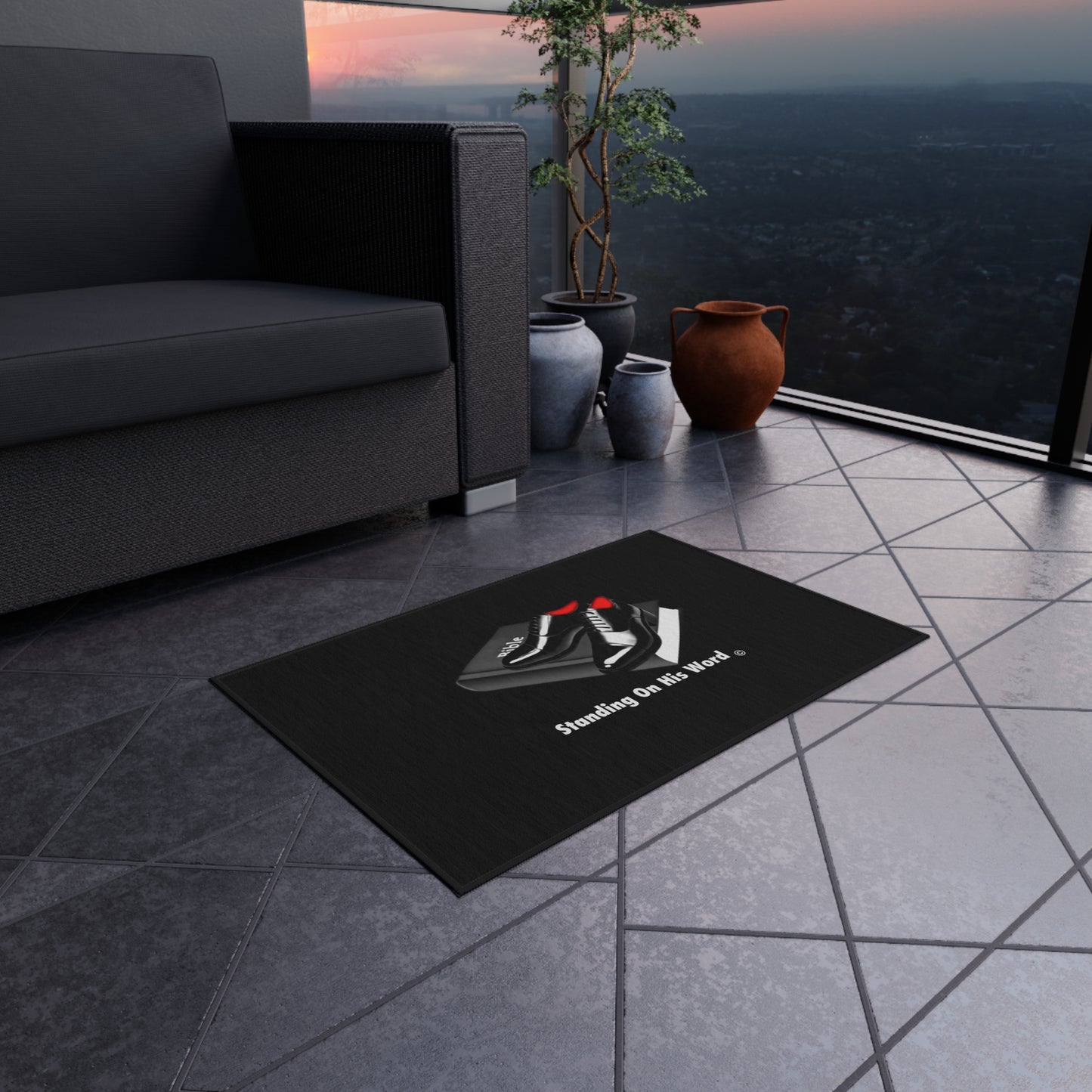 Standing on his word Outdoor Rug