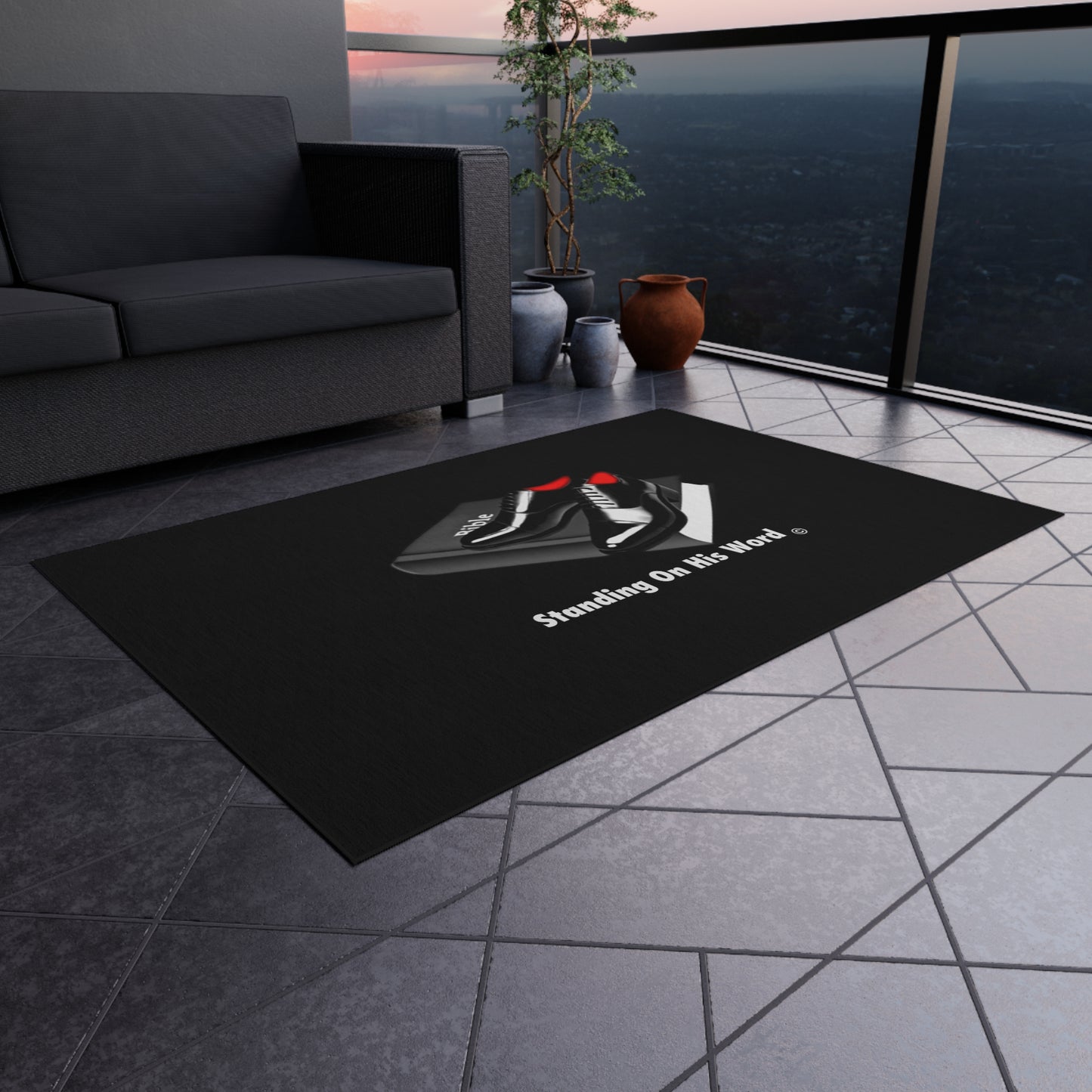 Standing on his word Outdoor Rug