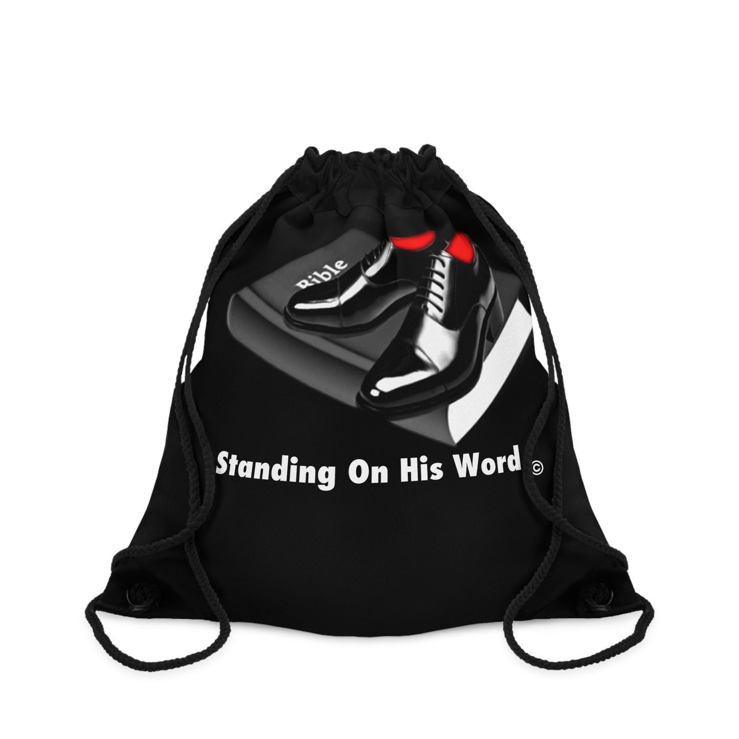 Standing on his word Drawstring Bag