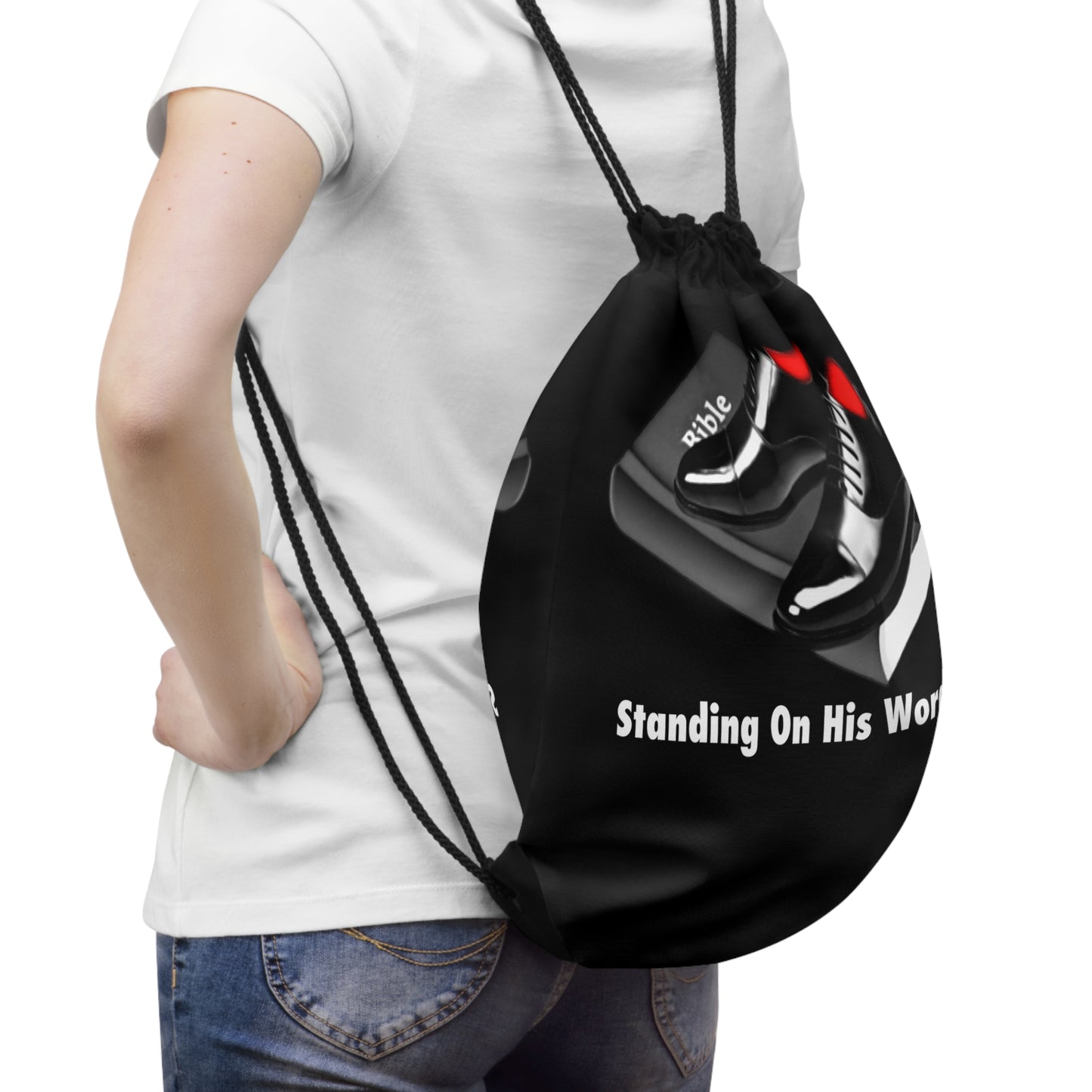 Standing on his word Drawstring Bag