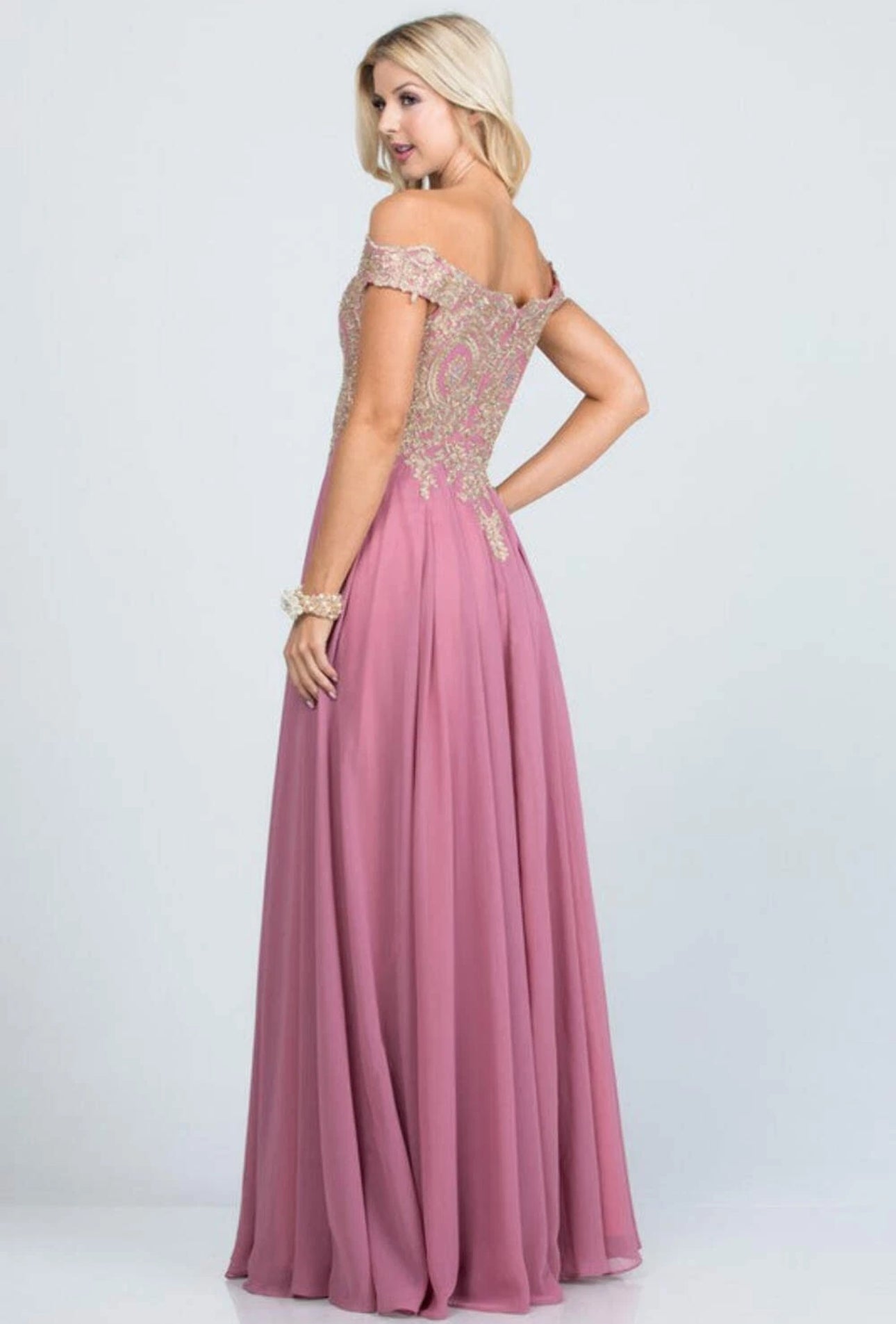 Marb Plus Size Off The Shoulder Chiffon Embellished Gown