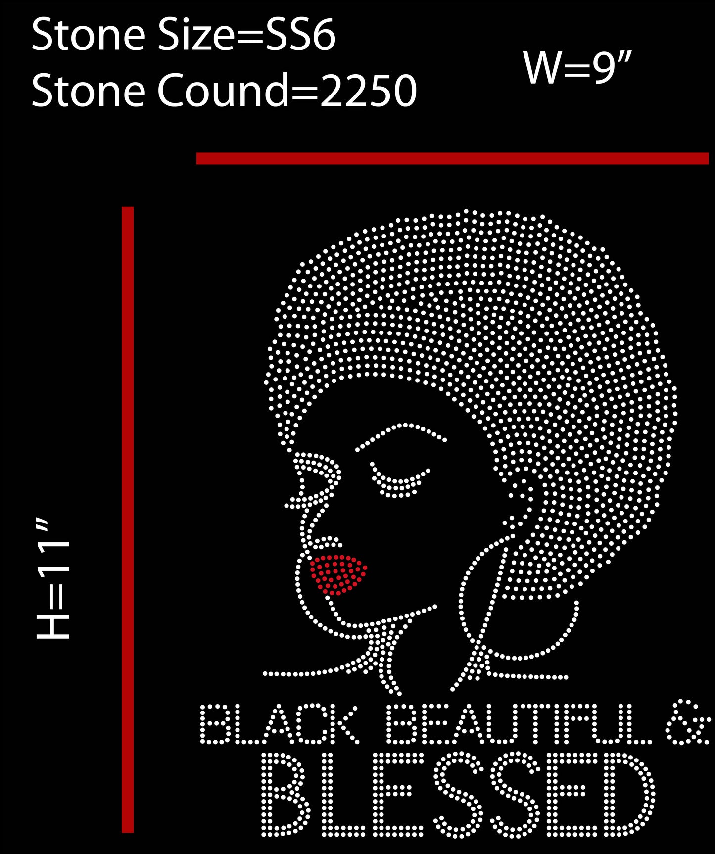 Black Beautiful & Blessed Rhinestone Templates Digital Download