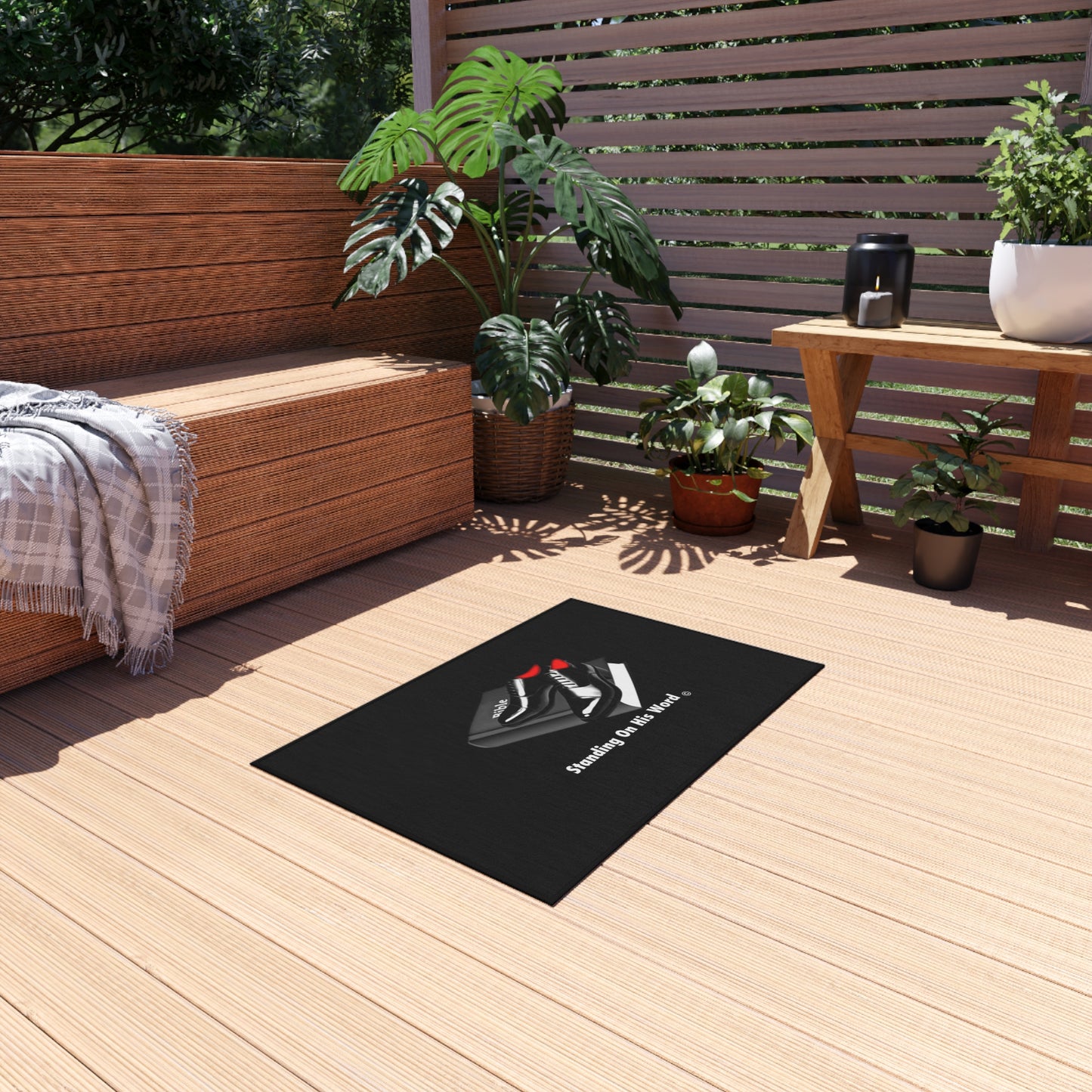 Standing on his word Outdoor Rug