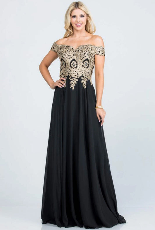 Green Plus Size Off The Shoulder Chiffon Embellished Gown