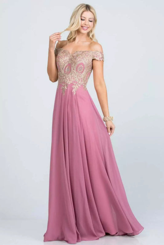 Marb Plus Size Off The Shoulder Chiffon Embellished Gown