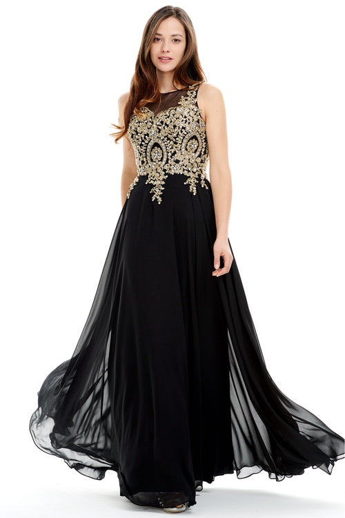 Black Plus Size Off The Shoulder Chiffon Embellished Gown