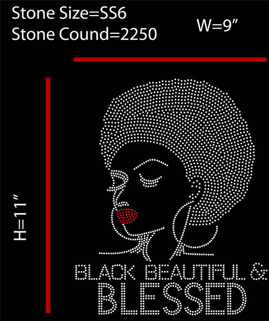Black Beautiful & Blessed Rhinestone Templates Digital Download